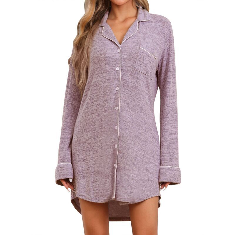 cheibear レディース アンダーウェア ナイトウェア Vネック シャツ ニット cheibear Womens Knit Nightgown Button Up Short Sleepwear V Neck Lapelong Sleeves Nights