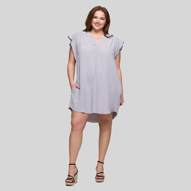 24 セブンコンフォート レディース トップス ワンピース Vネック プラスサイズ キャップ Plusize 24Seven Comfort Apparel VNeck Cap Sleeve KneeLength Pocket Dress Grey グレー