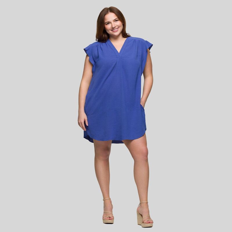 24 セブンコンフォート レディース トップス ワンピース Vネック プラスサイズ キャップ Plusize 24Seven Comfort Apparel VNeck Cap Sleeve KneeLength Pocket Dress Blue ブルー