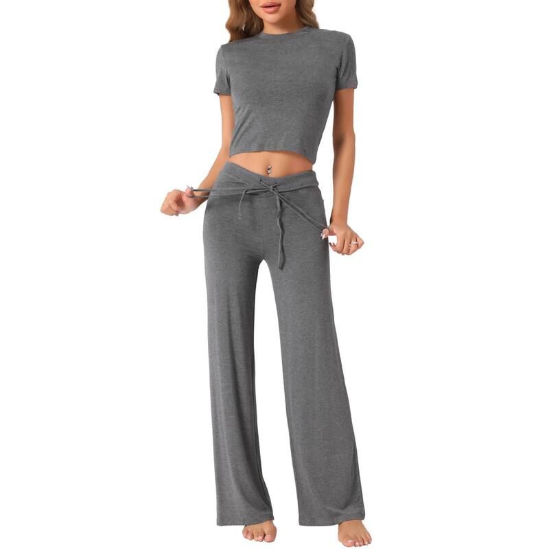 cheibear レディース アンダーウェア ナイトウェア パンツ トラックスーツ Tシャツ cheibear Womensweatsuitracksuit 2 Piece Setshirt and WideLedrawstring Pants Deep Gr