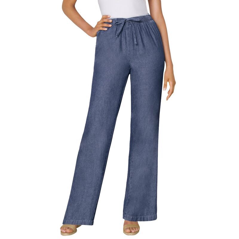 ウーマン ウィズイン レディース ボトムス カジュアルパンツ プラスサイズ デニム Woman Within Womens Plusize Drawstring Denim WideLeg Denim Pant Stonewash デニム