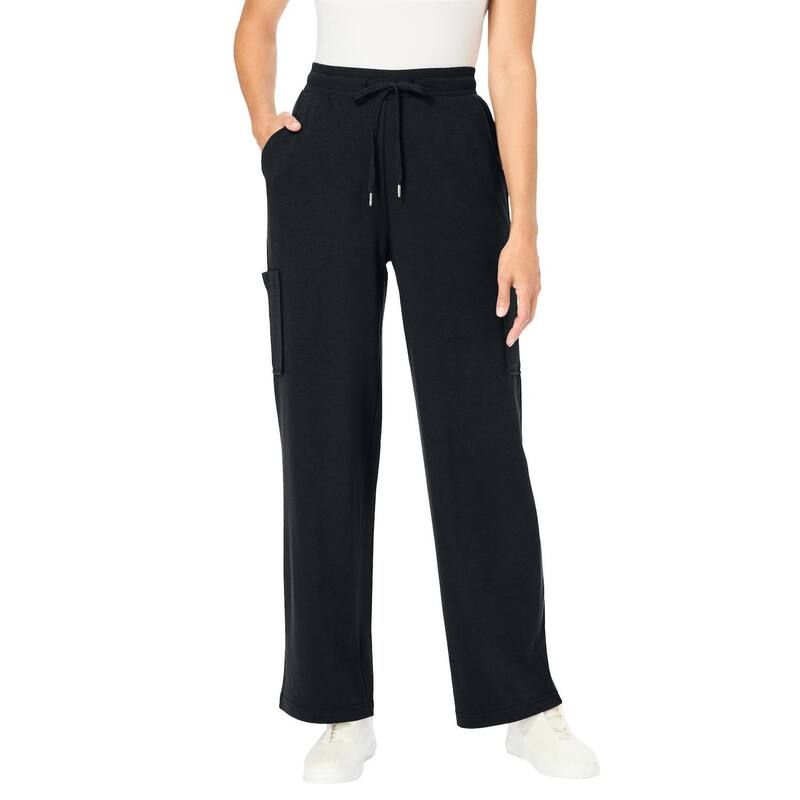 ウーマン ウィズイン レディース ボトムス カジュアルパンツ カーゴパンツ プラスサイズ プチ ニット Woman Within Womens Plusize Petite Knit Cargo Pant Black ブラック