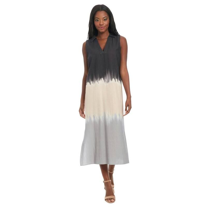 ロンドンタイムス レディース トップス ワンピース リネン マキシ Womens London Times Collared Popover Linen Maxi Dress Gray Charcoal チャコール 14,585円