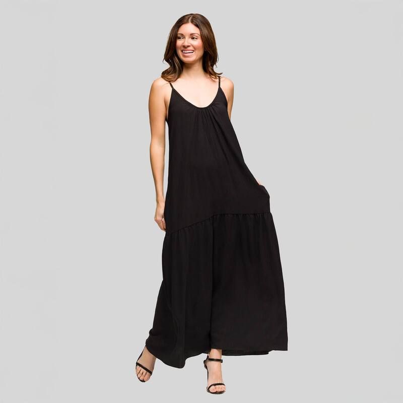 24 セブンコンフォート レディース トップス ワンピース マキシ Womens 24Seven Comfort Apparelightweight Spaghetti Strapocket Maxi Dress Black ブラック