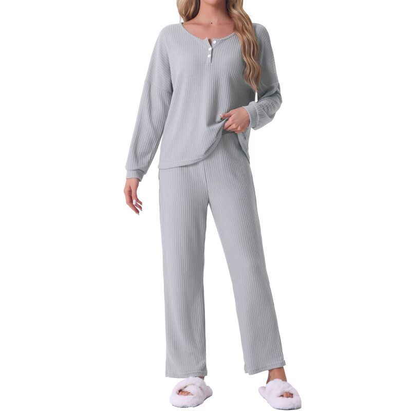 cheibear レディース アンダーウェア ナイトウェア ニット cheibear Womens Pajama Set Waffle Knit Lounge Long Sleeve 2 Piece PJset Sweatsuit Outfits Light