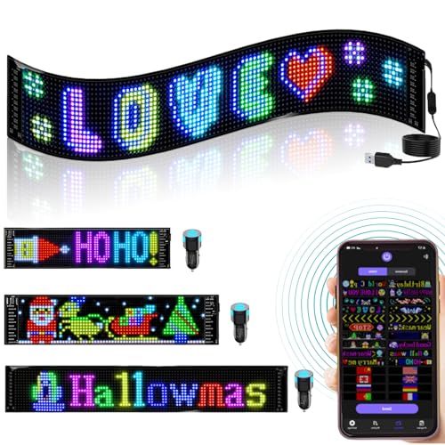 USB LEDカラーサイン スクロールメッセージボード LEDパネルカーサインディスプレイ Bluetooth アプリコントロール 折りたたみ式 フレキシブル アプリ付き 16 * 64ピクセル 家庭用 車用 店舗用 広告用 (47cm*12cm)…ｍａ
