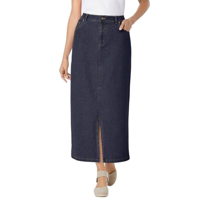 ウーマン ウィズイン レディース ボトムスカート プラスサイズ デニム Woman Within Womens Plusize Stretch Denim FrontSlit Skirt Indigo インディゴ