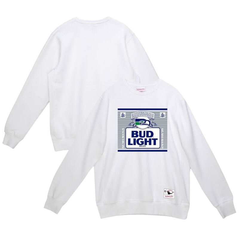 ミッチェルネス メンズ トップス Tシャツ スウェット Mens Mitchell Ness White Seattle Seahawks NFL x Bud Lighthe Crest Pullover Sweatshirt Sea White ホワイト