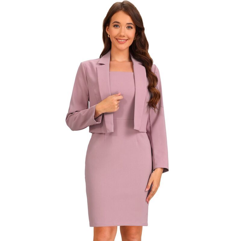 アレグラ ケー レディース アウター ジャケット・ブルゾン ボディコンワンピース ノースリーブ クロップド ブレザー ALLEGRA K Business Dressuit Set for Womensleeveless Bodycon Dress Long