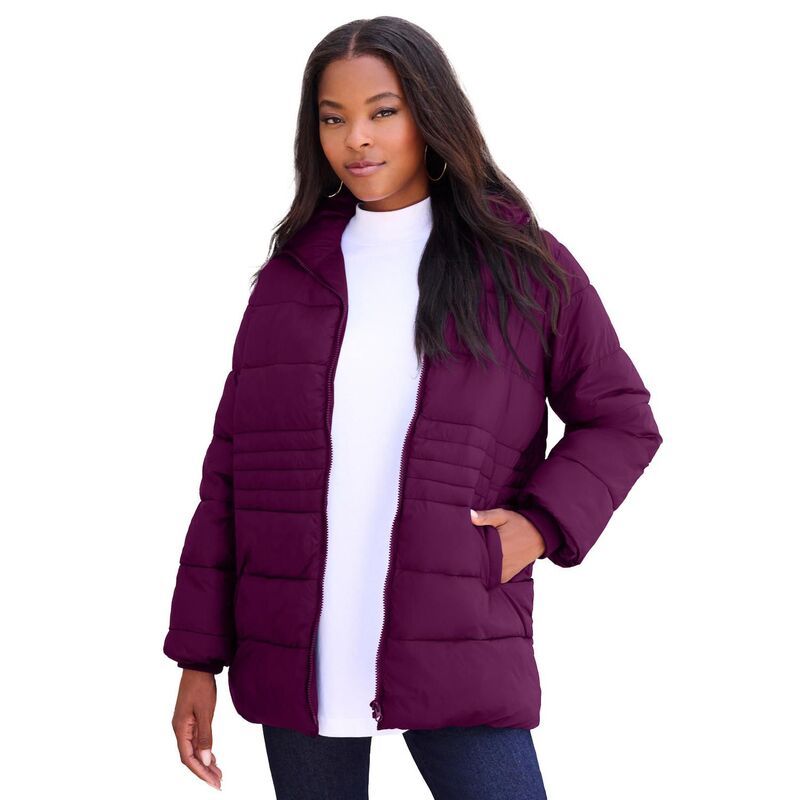 ロアマンズ レディース アウター ジャケット・ブルゾン プラスサイズ キルティング Roamans Womens Plusize Quilted Lightweight Puffer Jacket Dark Berry