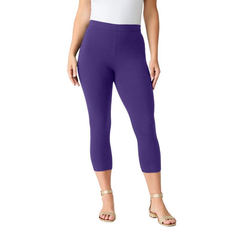ロアマンズ レディース ボトムス カジュアルパンツ プラスサイズ プチ キャップ Roamans Womens Plusize Petitessential Stretch Capri Legging Midnight Violet バイオレット