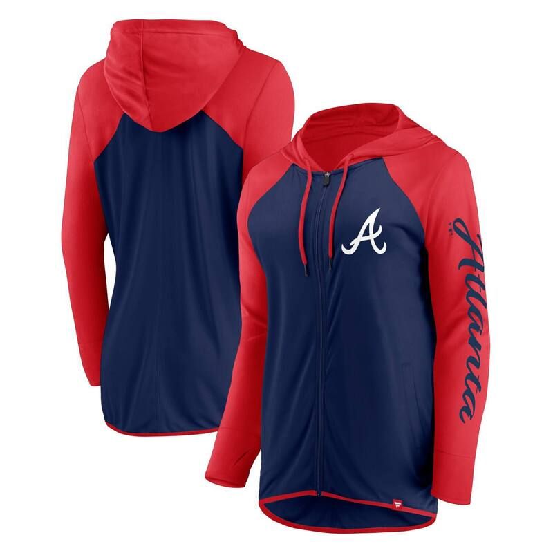 【送料無料】 ファナティクス レディース ジャケット・ブルゾン アウター Womens Fanatics NavyRed Atlanta Braves Script Sleeve FullZip Hoodie Brv Navy