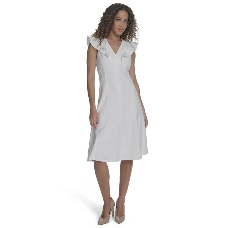 アンドリューマーク レディース トップス ワンピース Vネック フリル ミディ Womens Andrew Marc New York Ruffle VNeck Midi Dress Cream クリーム