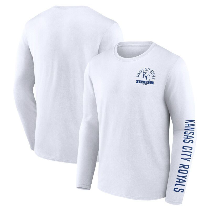 【送料無料】 ファナティクス メンズ Tシャツ トップス Mens Fanatics White Kansas City Royals Press Box Long Sleeve TShirt Ryl White