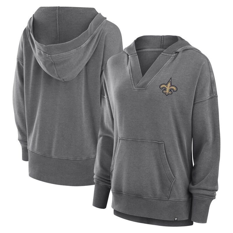 【送料無料】 ファナティクス レディース Tシャツ トップス Womens Fanatics Heather Charcoal New Orleans Saints Initiative Snow Wash French Terry VNeck Pullove