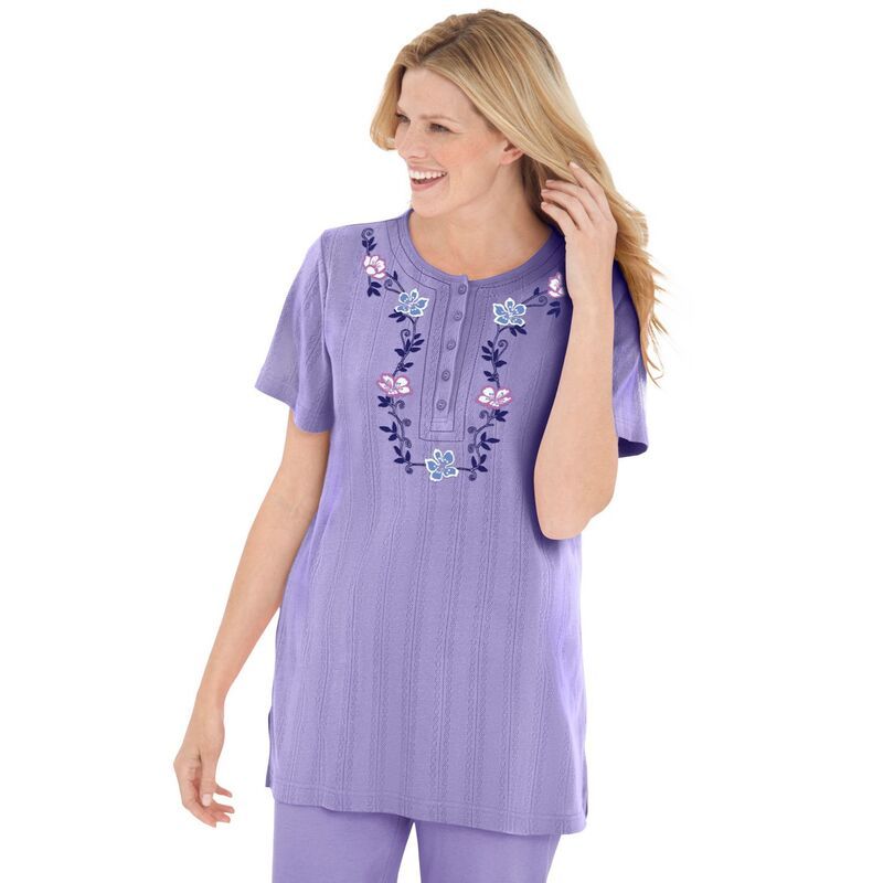ウーマン ウィズイン レディース トップス Tシャツ プラスサイズ 刺繍 Woman Within Womens Plusize 7Day Embroidered Pointelle Tunic Soft Iris Floral 12,525円