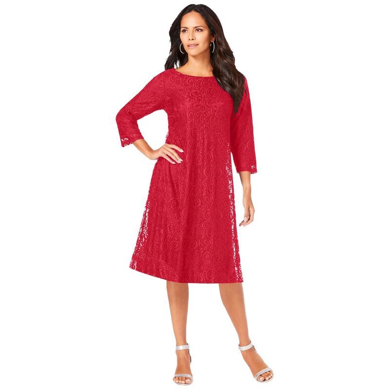 ロアマンズ レディース トップス ワンピース プラスサイズ レース Roamans Womens Plusize Lace Swing Dress Classic Red レッド