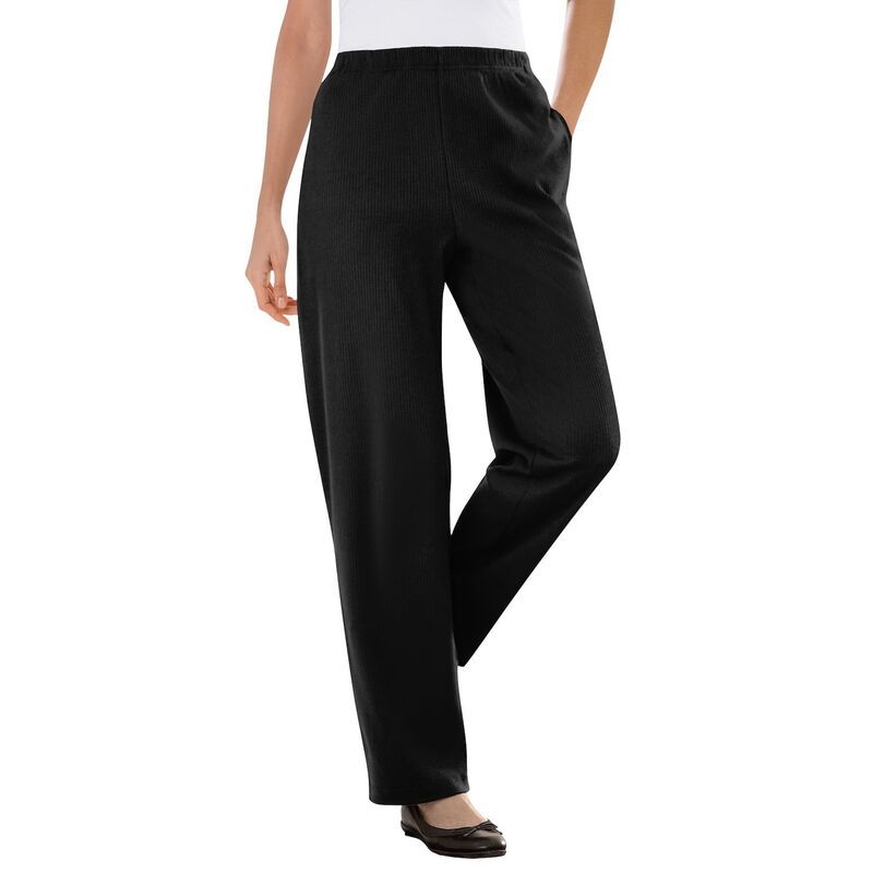 ウーマン ウィズイン レディース ボトムス カジュアルパンツ ストレート プラスサイズ プチ リブ ニット Woman Within Womens Plusize Petite 7Day Knit Ribbed Straight Leg Pant Black