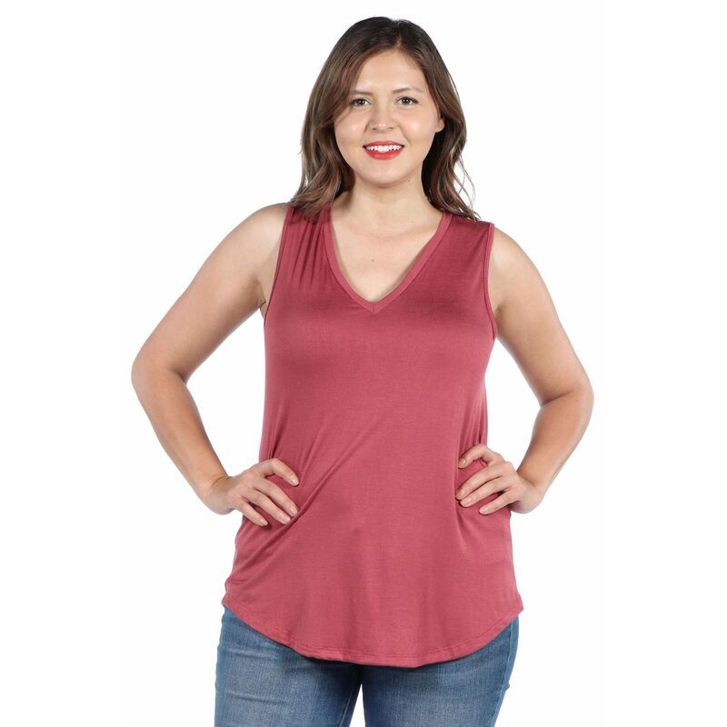 24 セブンコンフォート レディース トップス Tシャツ Vネック プラスサイズ ノースリーブ Plusize 24Seven Comfort Apparel VNeck Sleeveless Rounded Hemline Top Cinnamon