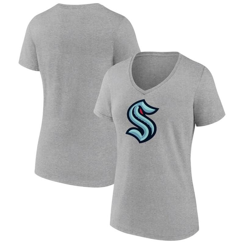 【送料無料】 ファナティクス レディース Tシャツ トップス Womens Fanatics Heathered Gray Seattle Kraken Primary Logo Team VNeck TShirt Krk Grey