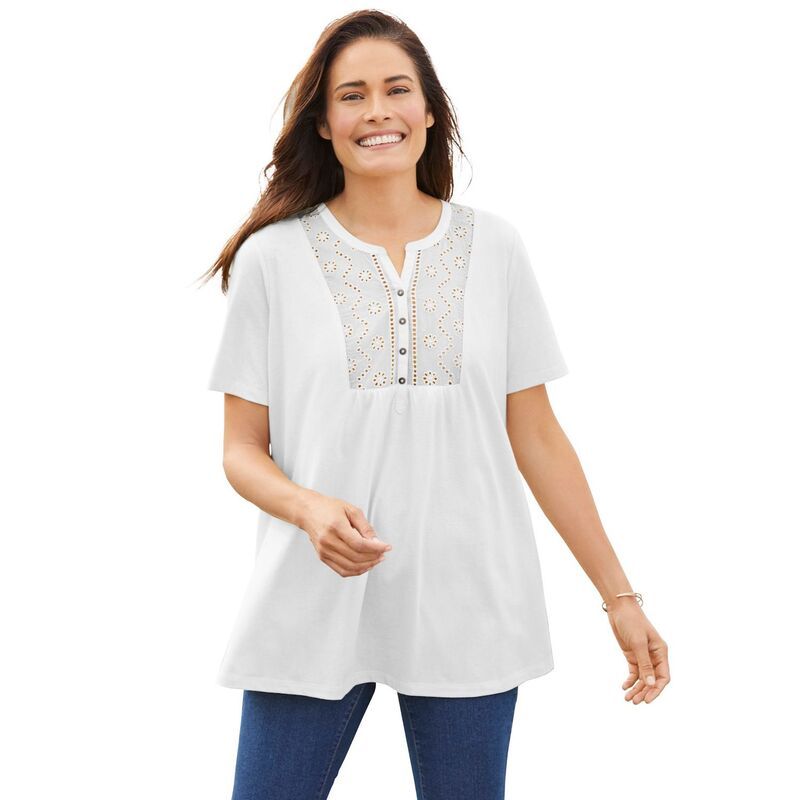ウーマン ウィズイン レディース トップス Tシャツ プラスサイズ Woman Within Womens Plusizeyelet Henley Tee White ホワイト 10,485円