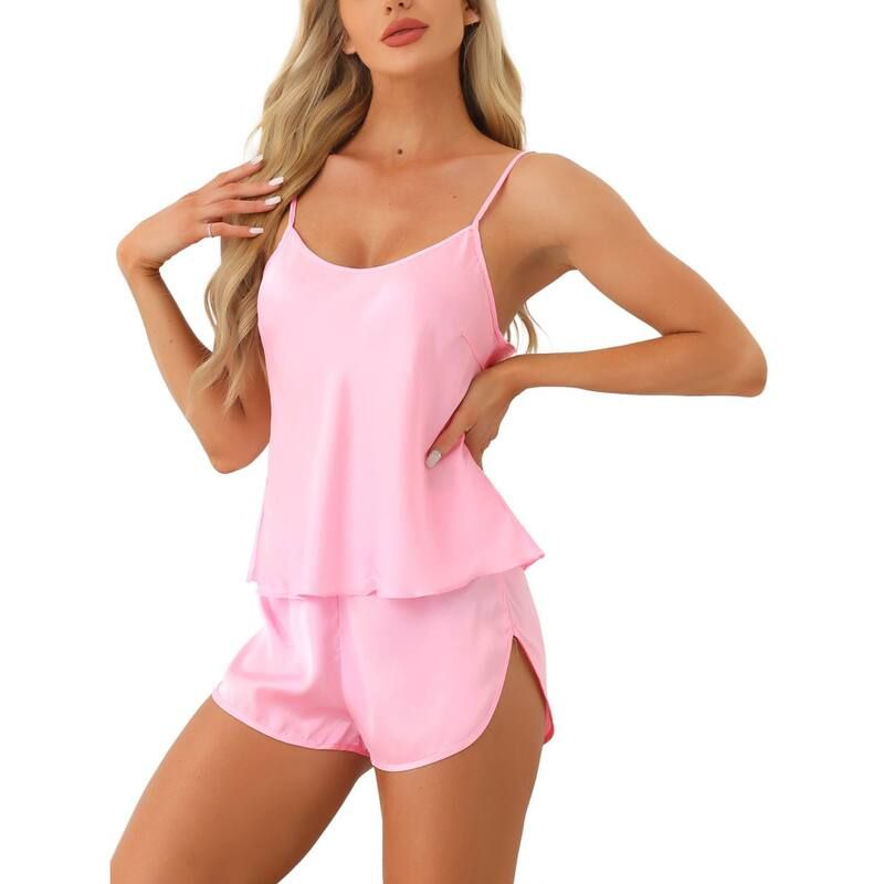 cheibear レディース アンダーウェア ナイトウェア ショートパンツ サテン シルク cheibear Womensilky Satin Pajamasets Cami Shortsetsleepwear 2 Piece Pink ピンク