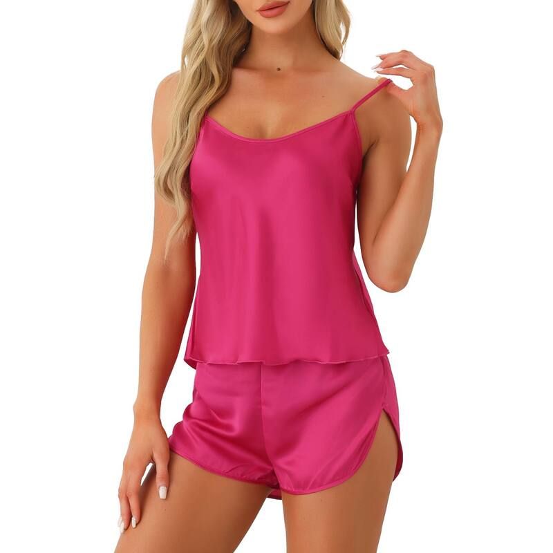 cheibear レディース アンダーウェア ナイトウェア ショートパンツ サテン シルク cheibear Womensilky Satin Pajamasets Cami Shortsetsleepwear 2 Piece Rose Red レッド