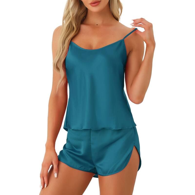 cheibear レディース アンダーウェア ナイトウェア ショートパンツ サテン シルク cheibear Womensilky Satin Pajamasets Cami Shortsetsleepwear 2 Piece Lake Blue ブルー
