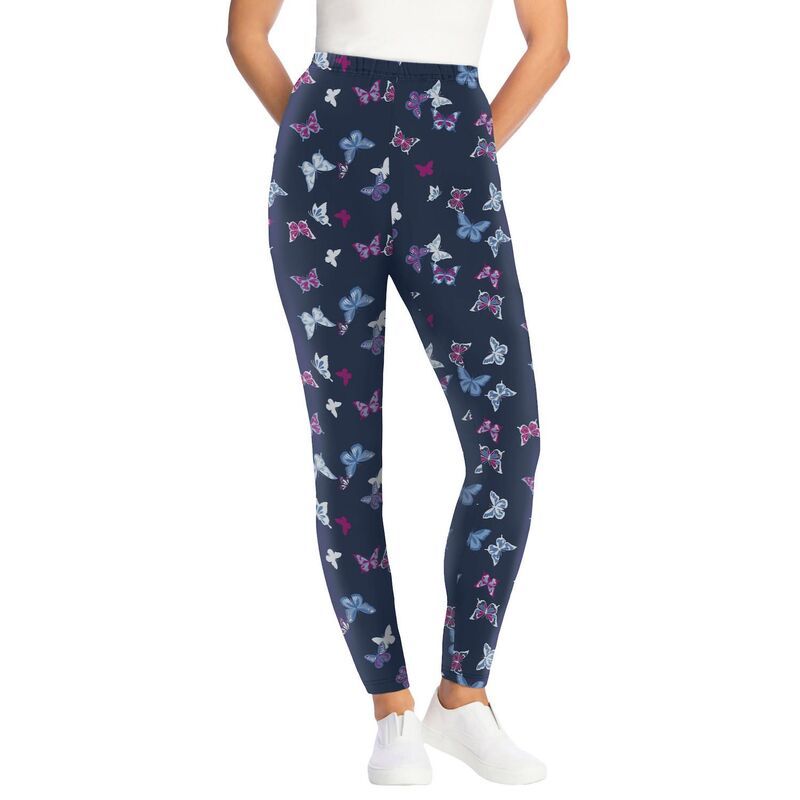 ウーマン ウィズイン レディース ボトムス カジュアルパンツ プラスサイズ プリントール コットン Woman Within Womens Plusize Tall Stretch Cotton Printed Legging Navy Butterflies