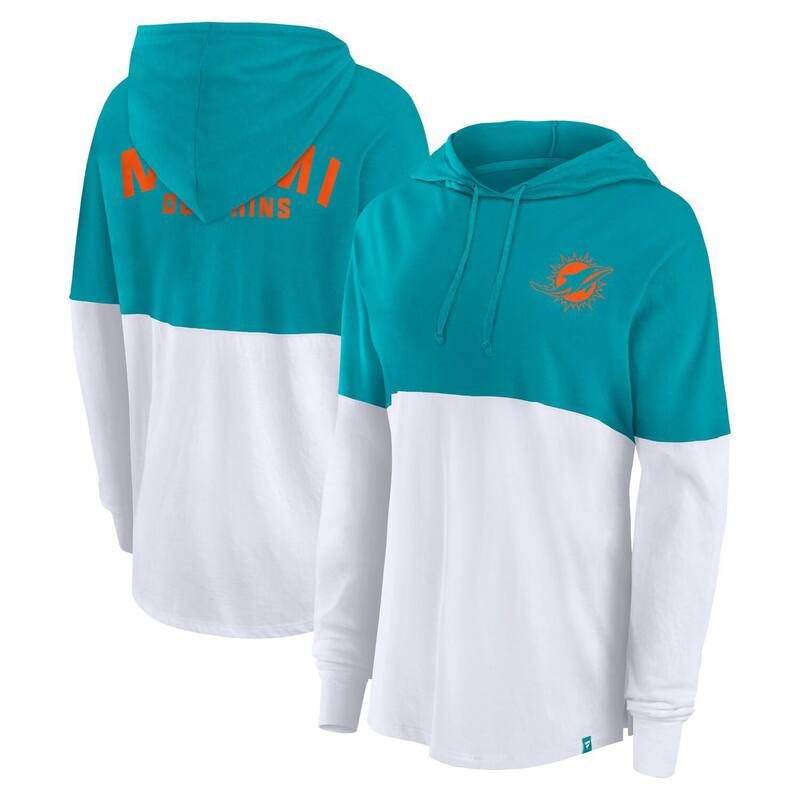 【送料無料】 ファナティクス レディース Tシャツ トップス Womens Fanatics AquaWhite Miami Dolphins Backup Option Long Sleeve Hoodie TShirt Dol Turq A