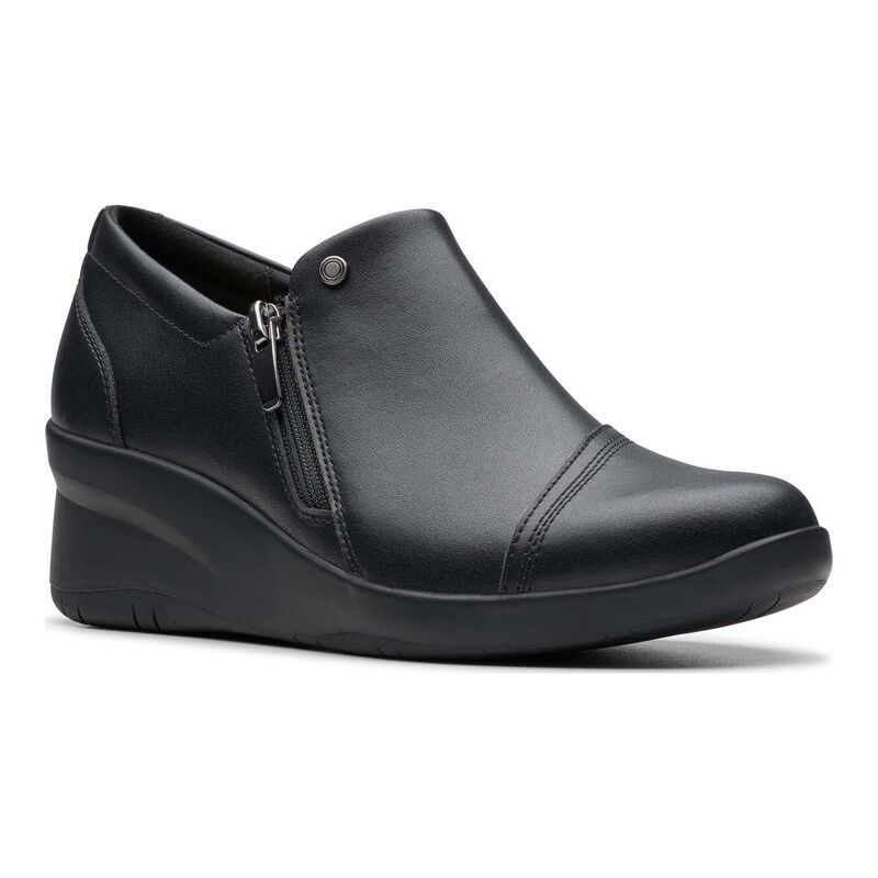 クラークス レディース シューズ ブーツ・レインブーツ レザー ClarksR Suttyn Zip Womens Leather Wedge Shoes Black ブラック