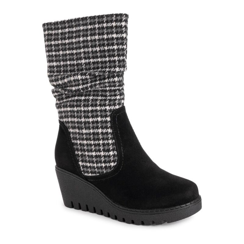ムクルクス レディース シューズ ブーツ・レインブーツ MUK LUKS Vermont Stowe Womens Wedge Boots Houndstooth Black ブラック