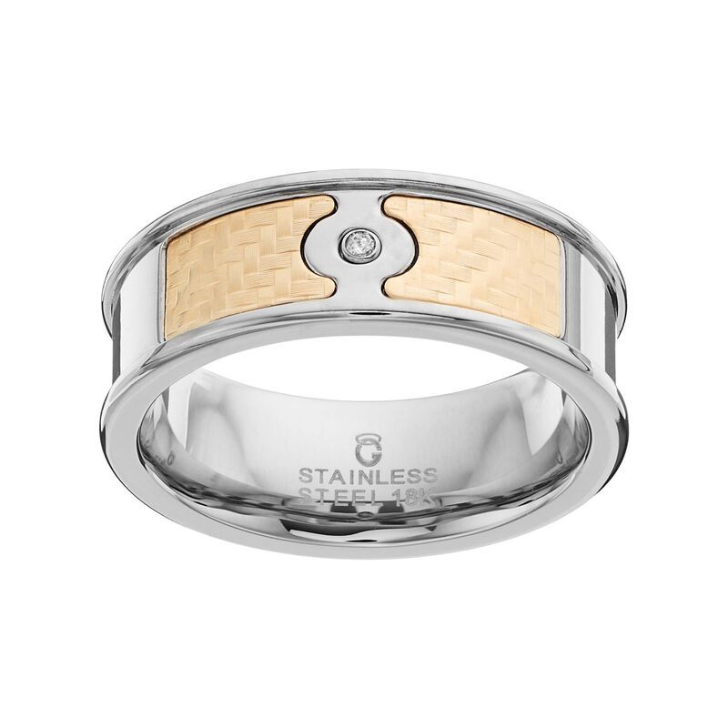 アンブランデッド メンズ アクセサリー リング Tシャツ Unbranded Mens Two Tone Stainlessteel Diamond Accent Ring White ホワイト