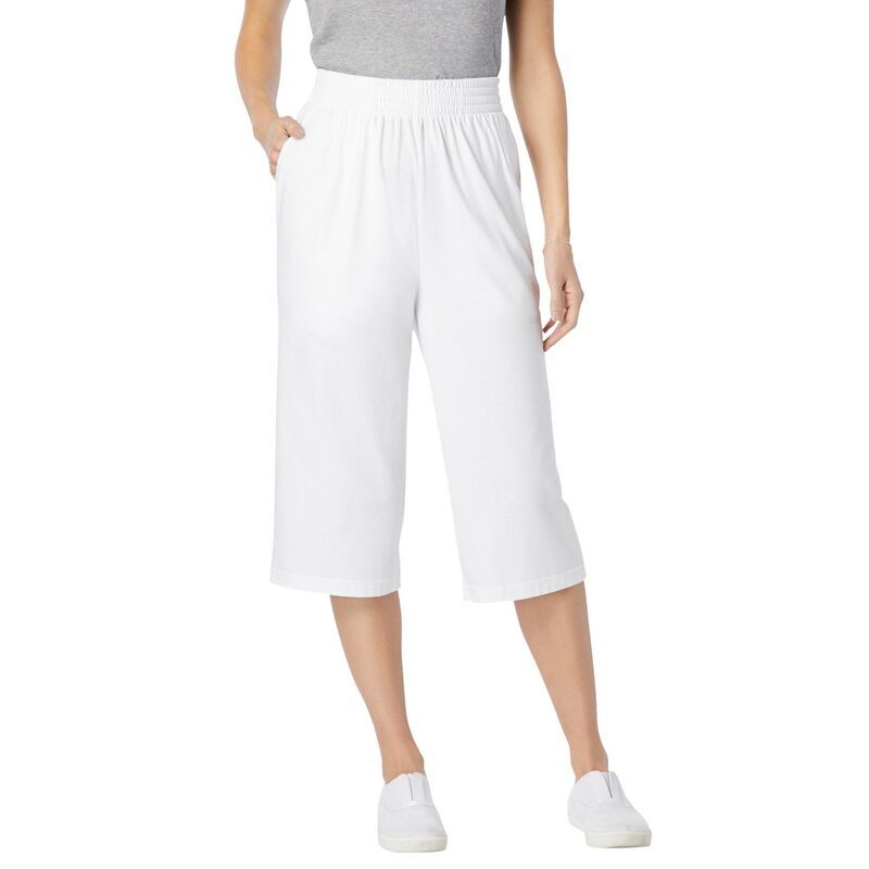 ウーマン ウィズイン レディース ボトムス カジュアルパンツ プラスサイズ キャップ ニット Woman Within PlusizelasticWaist PullOn Knit Pocket Capri Pants White ホワイト