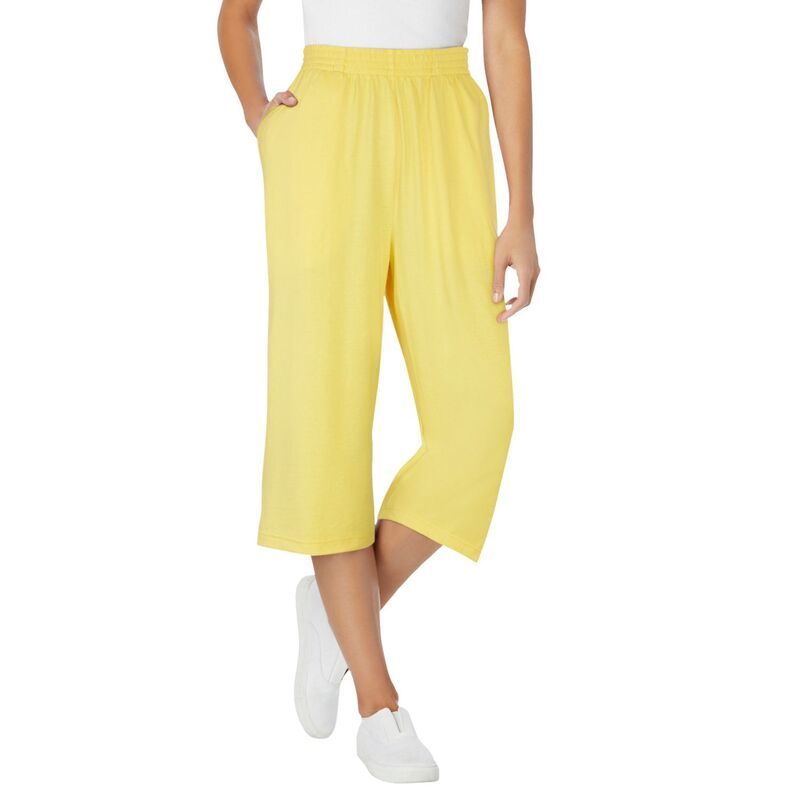 ウーマン ウィズイン レディース ボトムス カジュアルパンツ プラスサイズ キャップ ニット Woman Within PlusizelasticWaist PullOn Knit Pocket Capri Pants Primrose Yellow イエロー