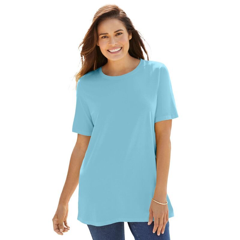 ウーマン ウィズイン レディース トップス Tシャツ クルーネック プラスサイズ 半袖 Woman Within Plusize Perfect ShortSleeve Crewneck Tee Seamist Blue ブルー