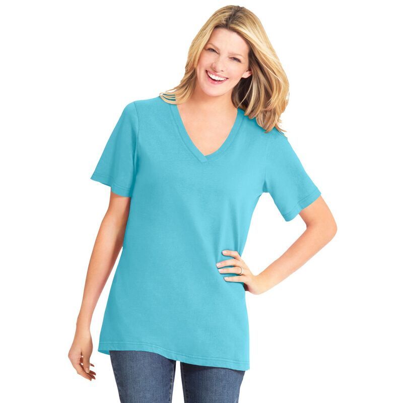 ウーマン ウィズイン レディース トップス Tシャツ Vネック プラスサイズ 半袖 Woman Within Plusize Perfect ShortSleeve VNeck Tee Seamist Blue ブルー