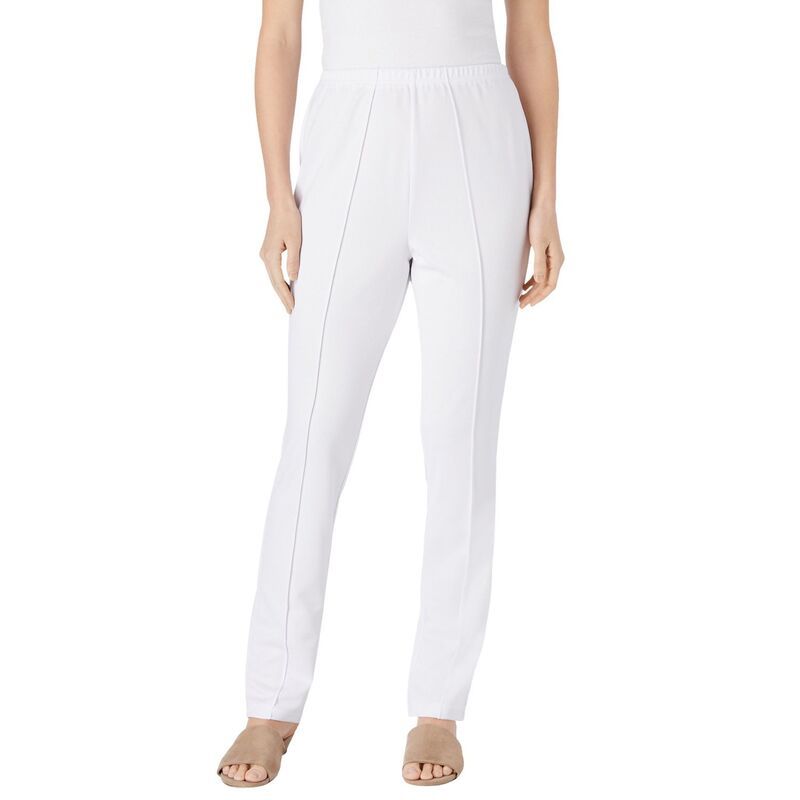 ウーマン ウィズイン レディース ボトムス カジュアルパンツ プラスサイズ トール ニット Woman Within Plusize Tall Knit HassleFree PullOn ElasticWaist Pants White ホワイト