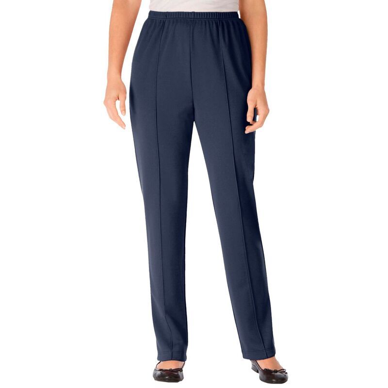 ウーマン ウィズイン レディース ボトムス カジュアルパンツ プラスサイズ トール ニット Woman Within Plusize Tall Knit HassleFree PullOn ElasticWaist Pants Navy ネイビー