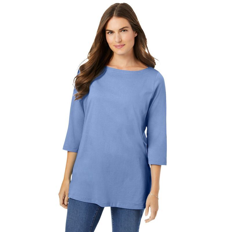 ウーマン ウィズイン レディース トップス Tシャツ プラスサイズ Woman Within Plusize PerfecthreeQuarter Sleeve Boatneck Tee French Blue ブルー
