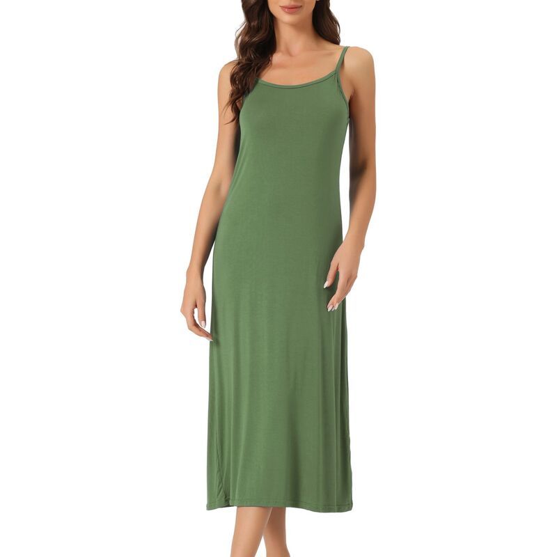 cheibear レディース アンダーウェア ナイトウェア ミディ ノースリーブ cheibear Womens Cami Tank Dressleevelesspaghetti Strap Midi Sleepdress Nightgown Army Gre