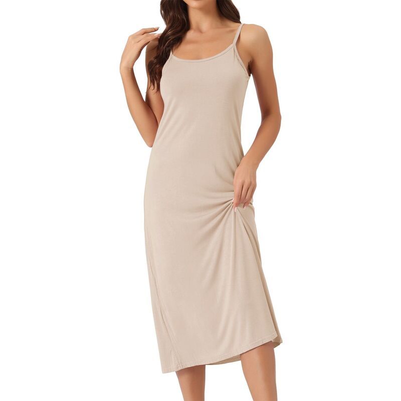 cheibear レディース アンダーウェア ナイトウェア ミディ ノースリーブ cheibear Womens Cami Tank Dressleevelesspaghetti Strap Midi Sleepdress Nightgown Apricot