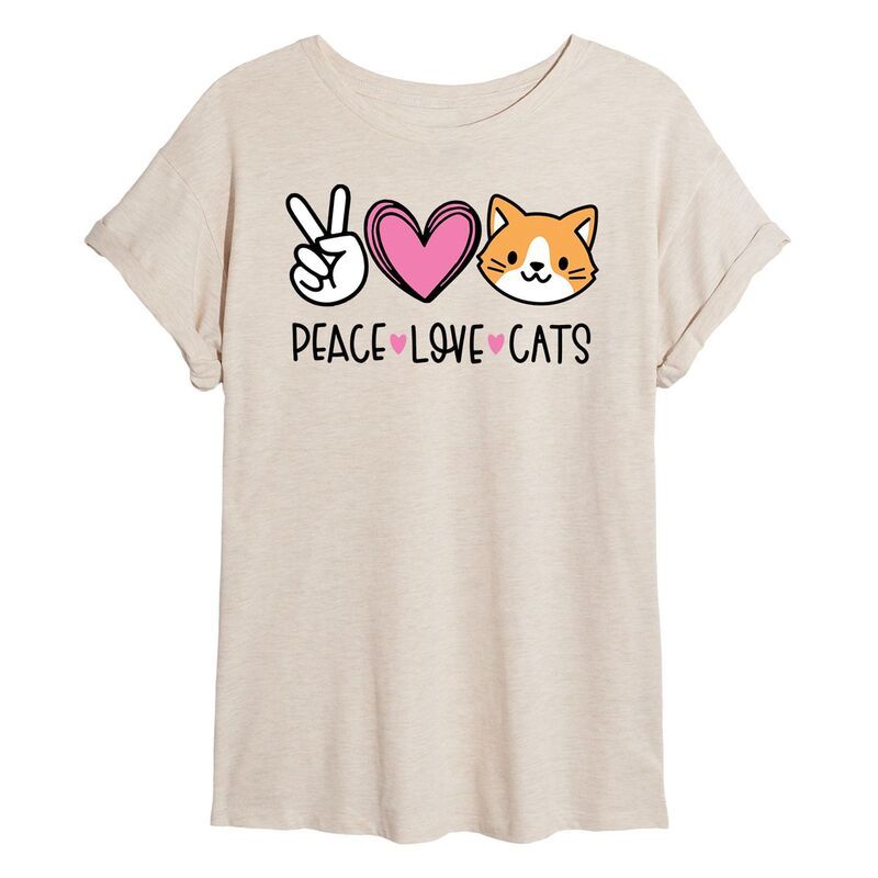 アンブランデッド レディース トップス Tシャツ Unbranded Juniors Peace Love Cats Oversized Tee Beige ベージュ