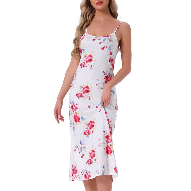 cheibear レディース アンダーウェア ナイトウェア ミディ ノースリーブ cheibear Womens Cami Tank Dressleevelesspaghetti Strap Midi Sleepdress Nightgown White Ro