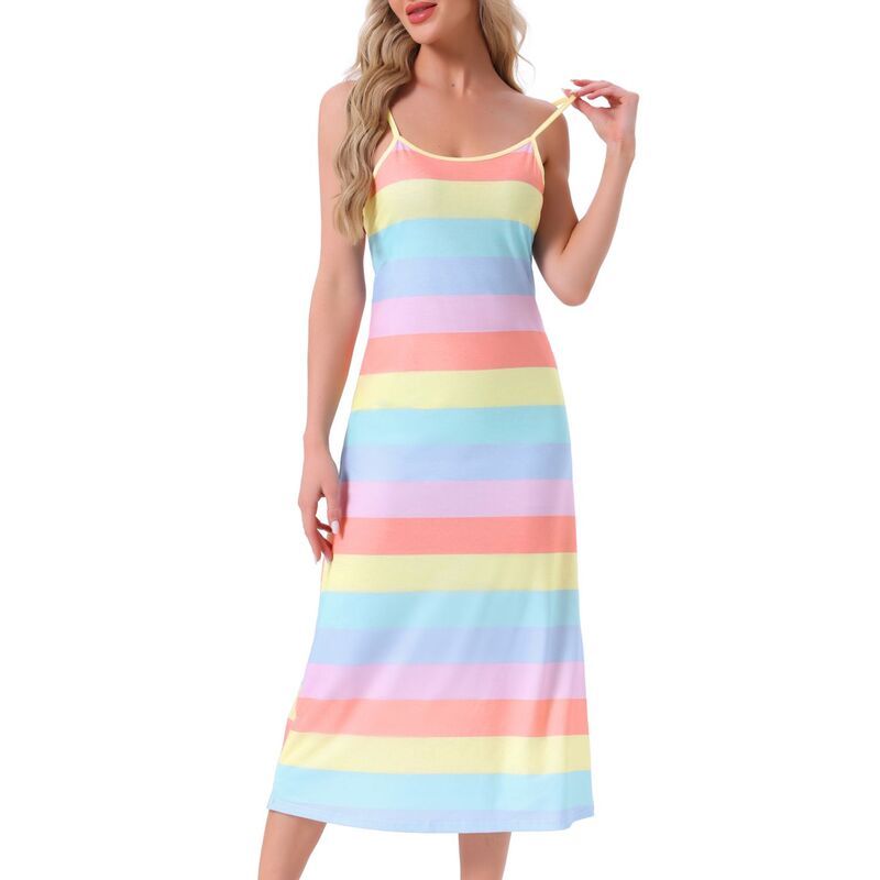 cheibear レディース アンダーウェア ナイトウェア ミディ ノースリーブ cheibear Womens Cami Tank Dressleevelesspaghetti Strap Midi Sleepdress Nightgown Rainbow
