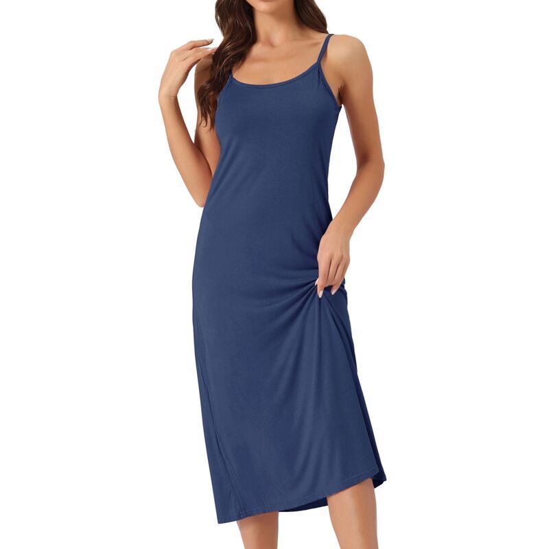 cheibear レディース アンダーウェア ナイトウェア ミディ ノースリーブ cheibear Womens Cami Tank Dressleevelesspaghetti Strap Midi Sleepdress Nightgownavy Blue
