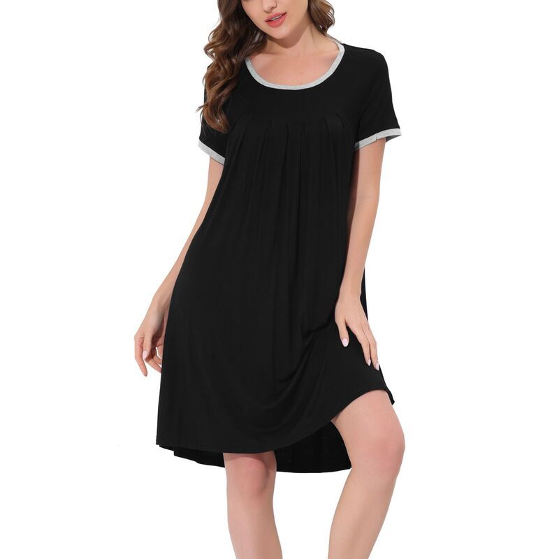 cheibear レディース アンダーウェア ナイトウェア シャツ cheibear Womensleepwear Pajama Dressoft Nightshirt with Pockets Lounge Nightgown Black ブラック