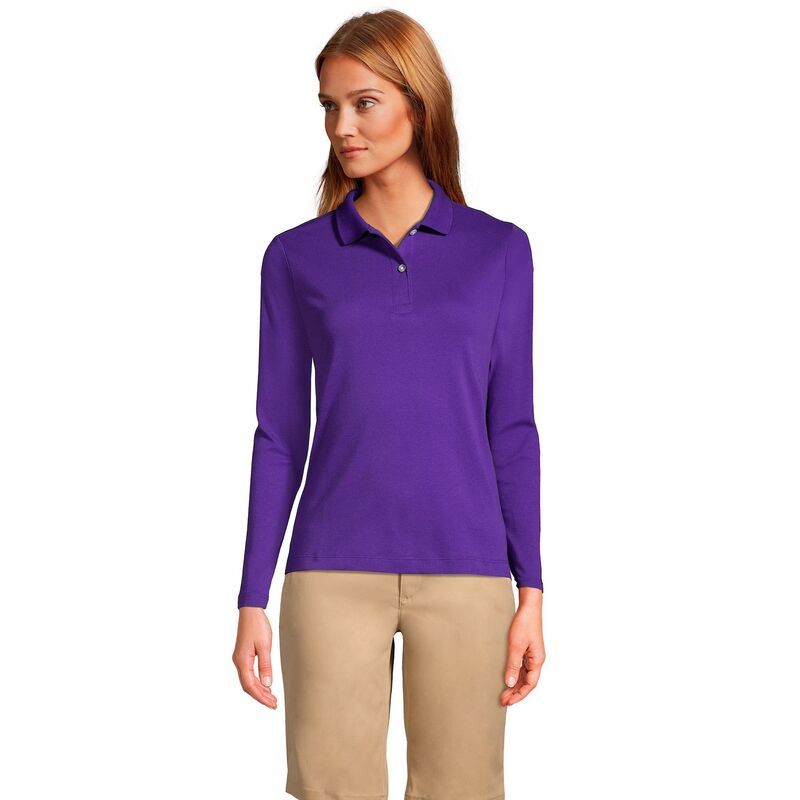 ランズエンド レディース トップス Tシャツ ポロシャツ Womens Lands End School Uniform Long Sleeve 2Button Interlock Polo Shirt Deepurple パープル
