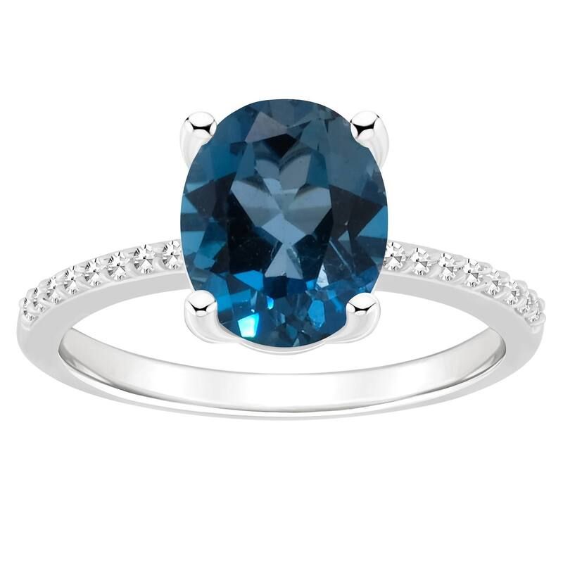 Alyson Layne レディース アクセサリー リング Alyson Layne Sterling Silver 10 mm x 8 mm Oval Gemstone 110 CaratW Diamond Ring London Blue Topaz ブル