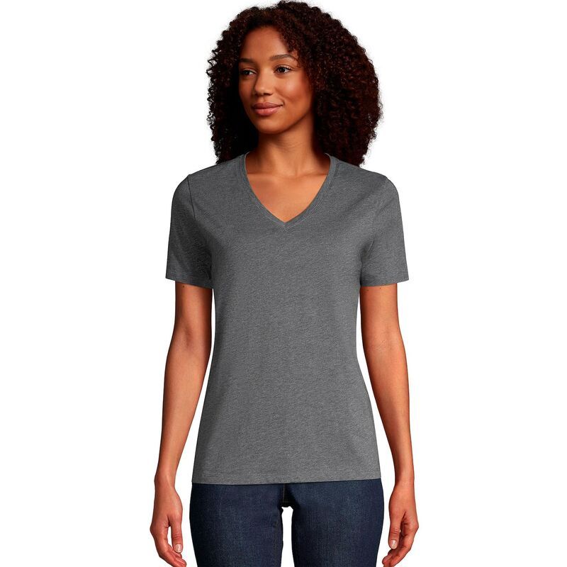 ランズエンド レディース トップス Tシャツ Vネック コットン Womens Lands End RelaxedFit Supima Cotton VNeck Tee Charcoal Heather チャコール